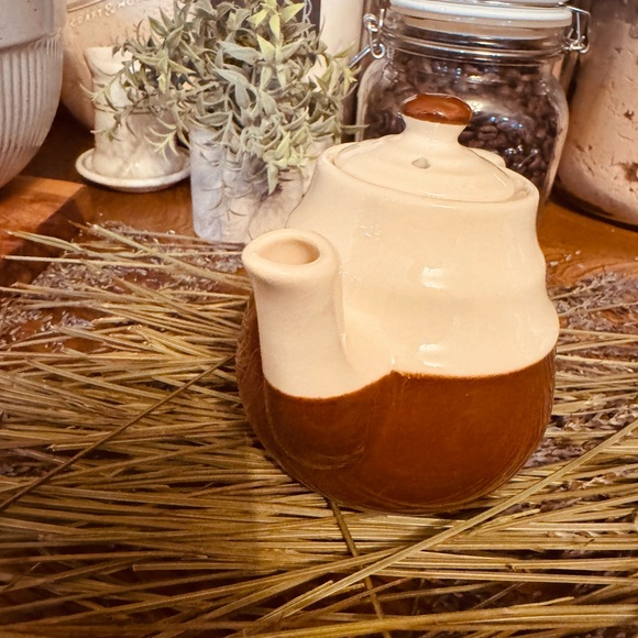 VTG MCM Oxford Stoneware Two-Tone Gloss Ceramic Teapot Farmhouse Cottage Core - Picture 6 of 8